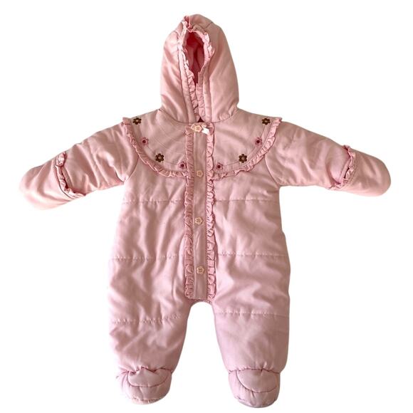Bebe d’ Amour Baby Girl Pink Quilted Ruffle Bunting Snow Suit Fleece Coat 0-3m - Picture 1 of 8